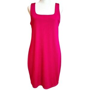A New Day Mini Dress Women Medium Hot Pink Ribbed Knit Stretch Barbiecore